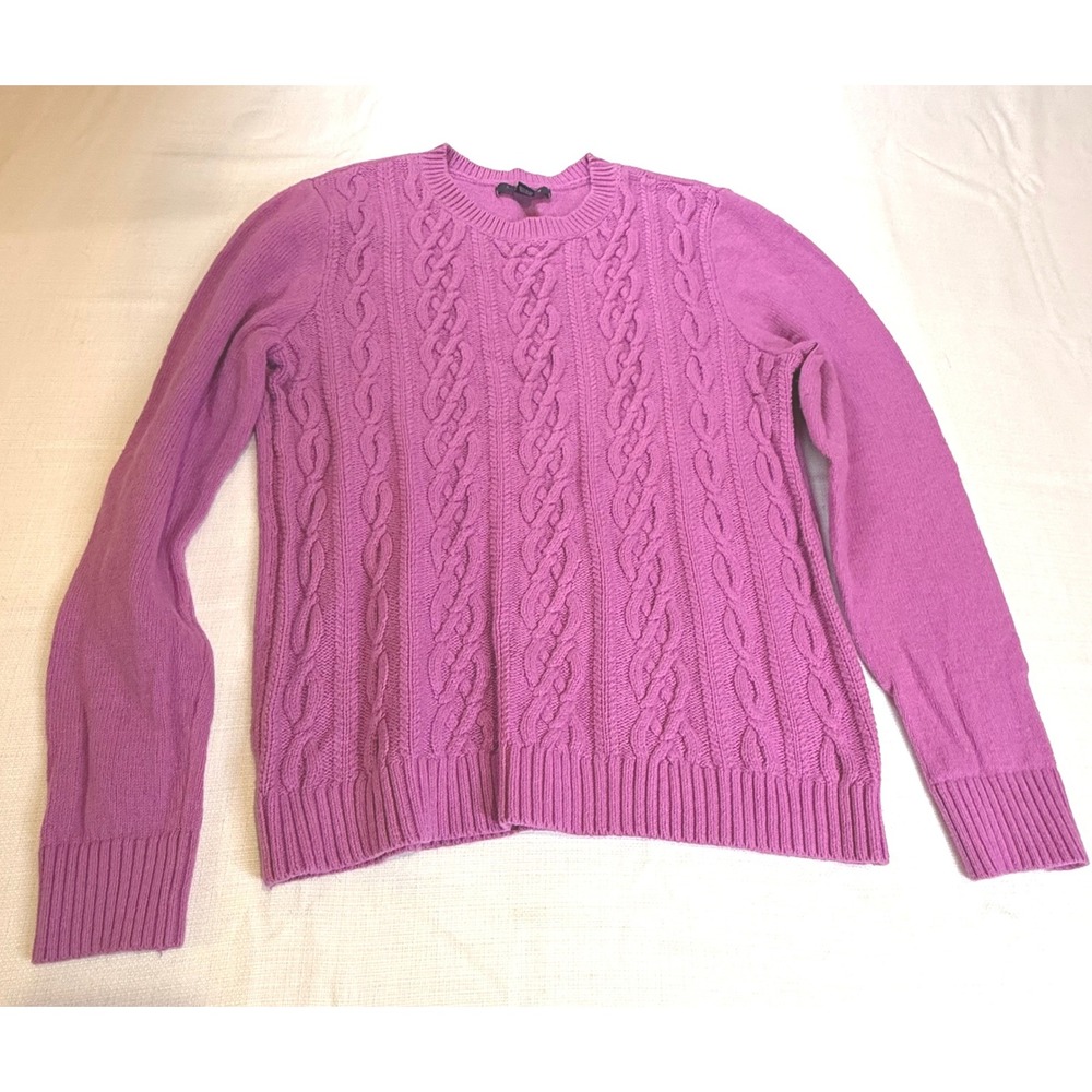 Lands End Cable Knit Sweater Pink Crew Neck Long Sleeve‎ Women's Size S